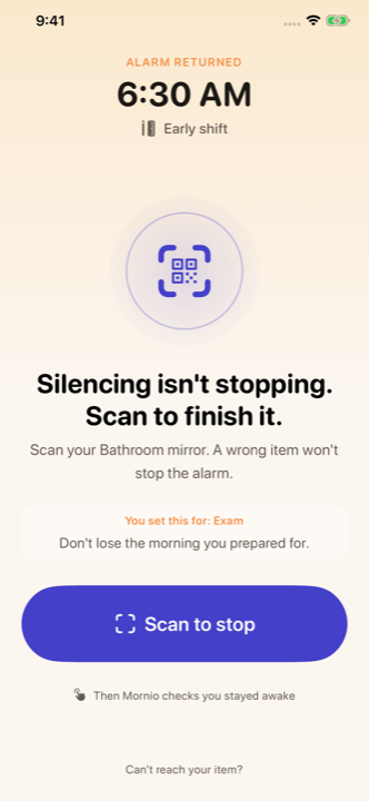 Mornio&rsquo;s backup alarm re-ringing after the primary alarm was not completed.